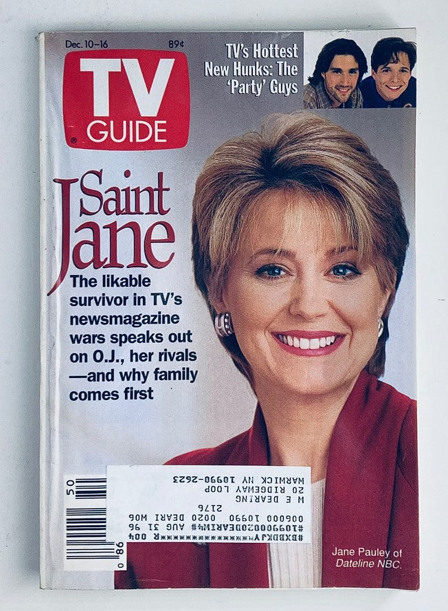 Cover of TV Guide Magazine December 10, 1994 featuring Jane Pauley, highlighting her role in TV news. The magazine also promotes features on Matthew Fox and 'Party of Five', capturing the essence of 90s television culture.