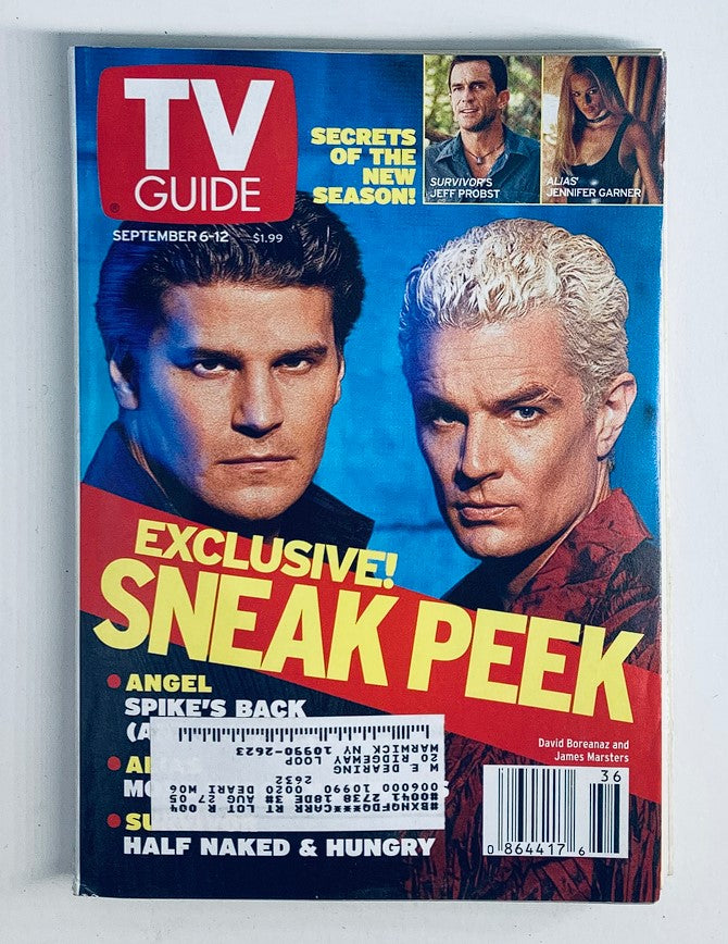 TV Guide Magazine September 6, 2003 cover featuring David Boreanaz and an exclusive sneak peek for 'Angel', along with a teaser for Jennifer Garner's shows in the NY Metro Edition.
