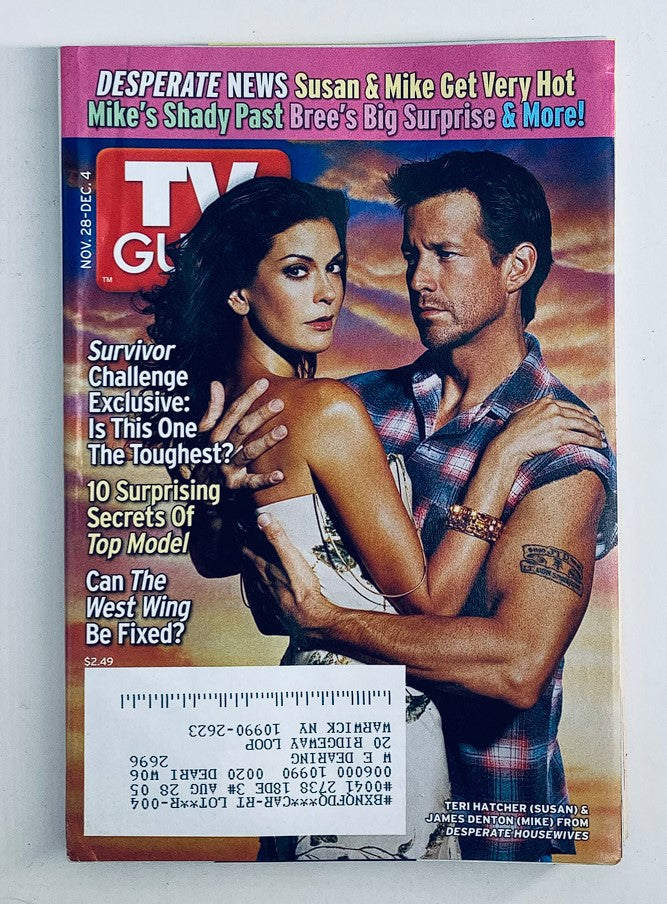TV Guide Magazine from November 28, 2004 featuring James Denton and Teri Hatcher on the cover, showcasing a snapshot of early 2000s television culture.