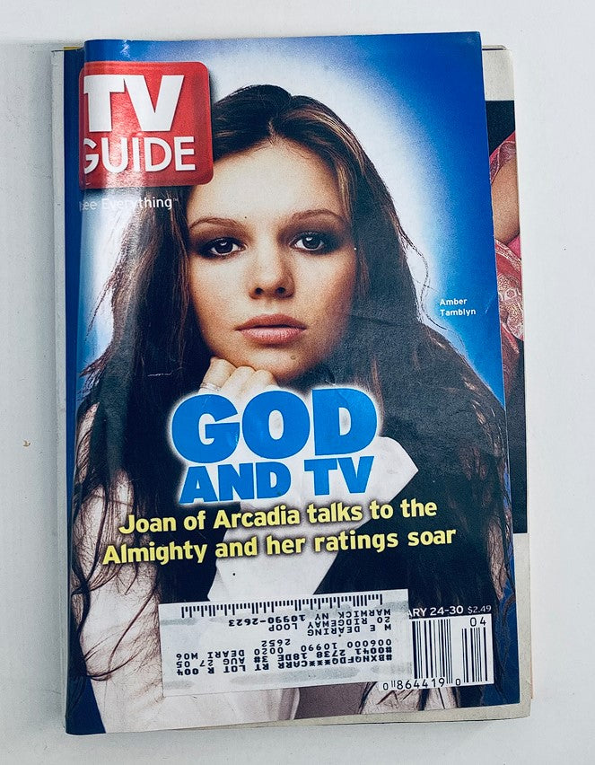 TV Guide Magazine January 24, 2004 cover featuring Amber Tamblyn, highlighting the theme 'God and TV,' with a focus on her role in 'Joan of Arcadia'.