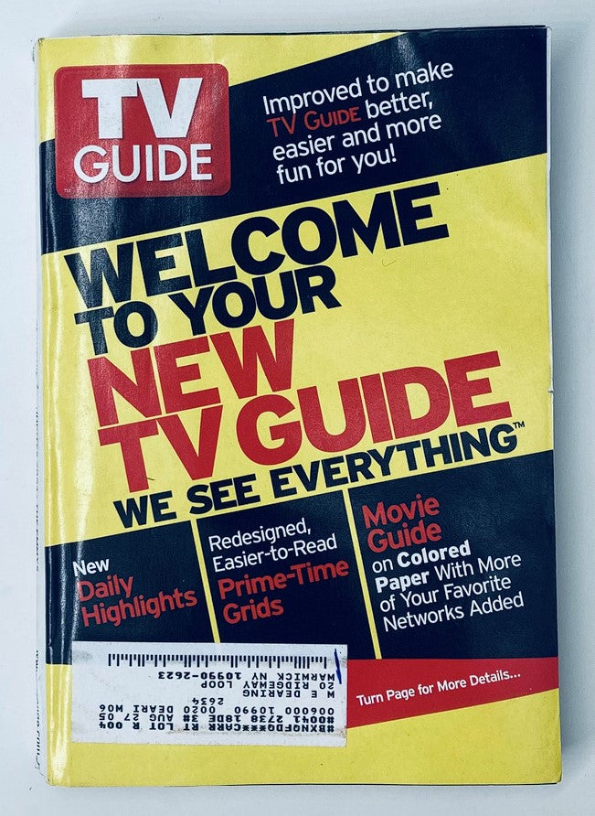 TV Guide Magazine September 20 2003 cover featuring the title 'Welcome to Your New TV Guide' with highlights on redesigned grids and movie guide for popular networks.