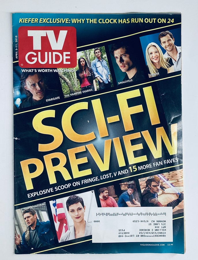 Cover of TV Guide Magazine, April 5, 2010, Volume 58, Issue #14 featuring Sci-Fi Preview, with highlights on Stargate, 24, and other popular shows.