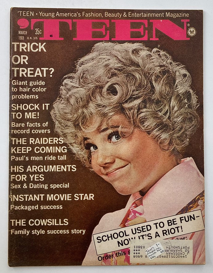 VTG 'Teen Magazine March 1969 Cover featuring Jill Twiddy, showcasing a nostalgic design with spring-themed elements and fashion tips.