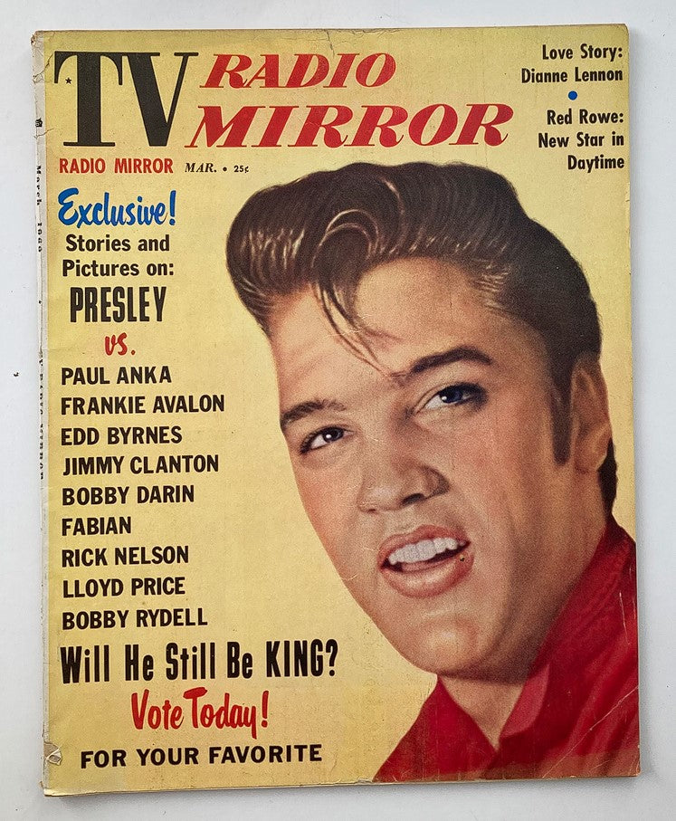 Cover of VTG TV Radio Mirror Magazine March 1960 featuring Elvis Presley with headlines about pop culture and music stars of the 1960s.