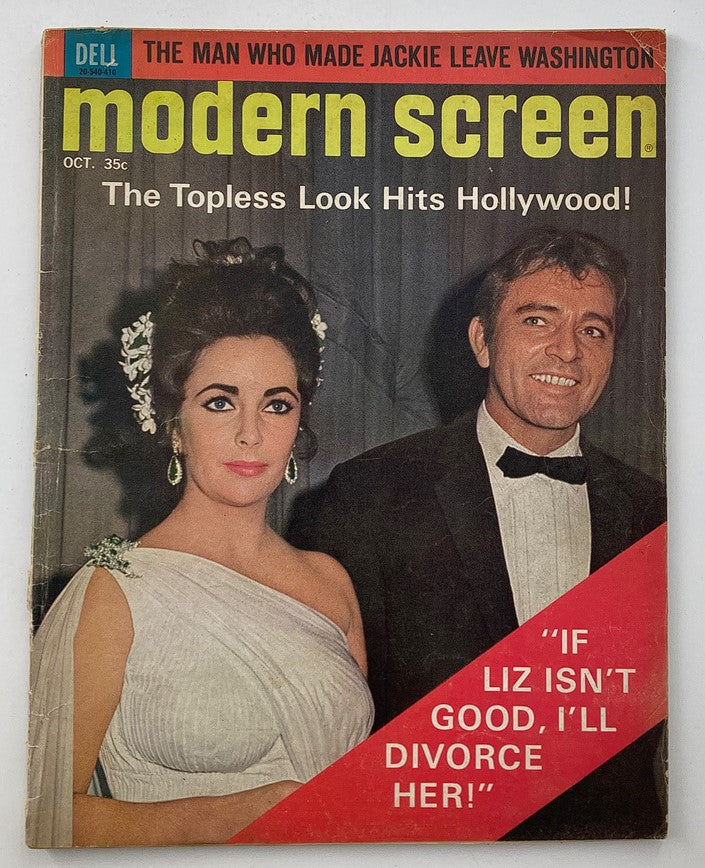 VTG Modern Screen Magazine October 1964 featuring Liz Taylor and Richard Burton on the cover, highlighting the glamour of Hollywood.