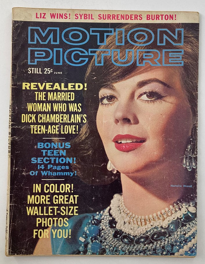Cover of VTG Motion Picture Magazine June 1963 Vol 53 #629 featuring actress Natalie Wood, highlighting articles and promotional content.