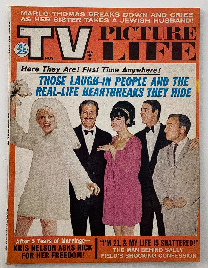 VTG TV Picture Life Magazine November 1968 Vol 13 #11 featuring a colorful cover with prominent text about entertainment and heartaches, showcasing a group of six figures against a bold orange background. This vintage magazine highlights nostalgic cultural moments from the late 1960s.