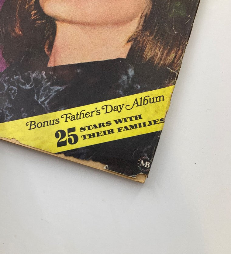 Close-up of the corner of VTG TV Radio Mirror Magazine July 1966, highlighting the bonus Father's Day album section with the title '25 Stars With Their Families'.