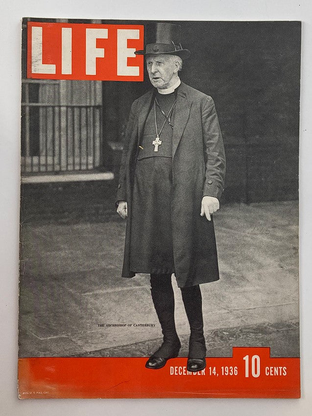 VTG Life Magazine December 14 1936 featuring the Archbishop of Canterbury on the cover, showcasing historical significance and vintage appeal.