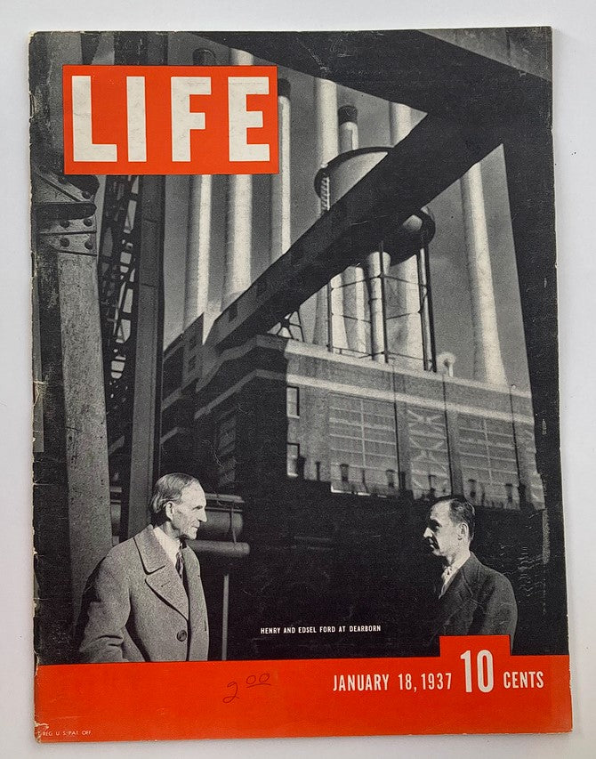 Life Magazine January 18, 1937 Featuring Henry And Edsel Ford - Historic Automotive Artifact