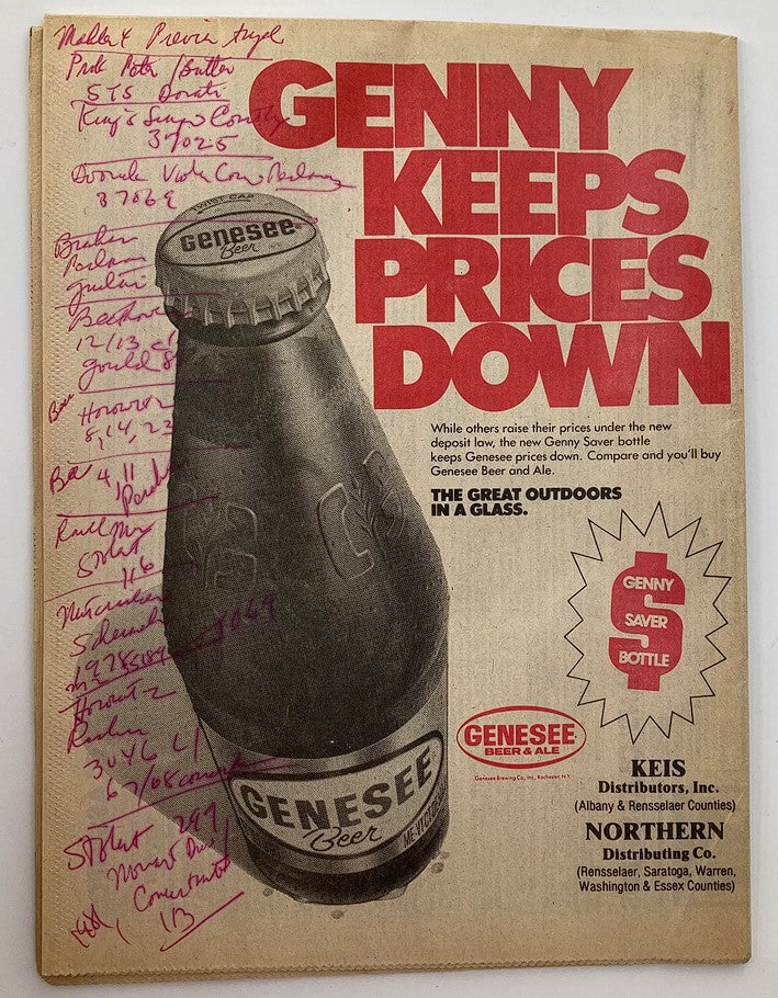 VTG Metroland Newspaper October 13 1983 #208 Stan Getz Troy Bank Music Hall. Featured advertisement for Genesee Beer with handwritten notes and pricing details.