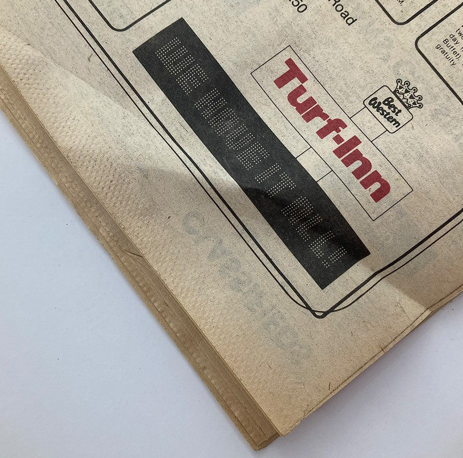 Bottom edge of the VTG Metroland Newspaper from October 21, 1982, showing details of an advertisement for Turf-Inn, a local entertainment venue.