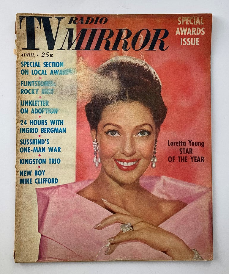 VTG Radio TV Mirror Magazine April 1961 featuring Loretta Young on the cover, showcasing classic 1960s Hollywood glamour and key articles.
