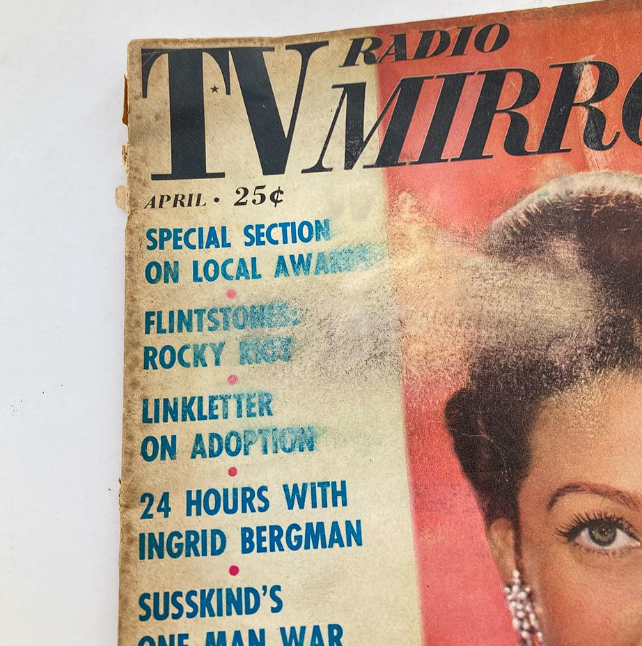 Close-up of the title and highlights from the April 1961 edition of Radio TV Mirror Magazine, featuring the cover star Loretta Young.