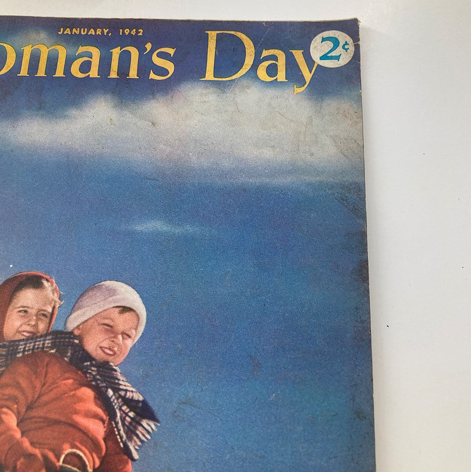 Close-up view of the January 1942 Woman's Day Magazine cover, highlighting the cheerful faces of the children and the magazine's vintage design.