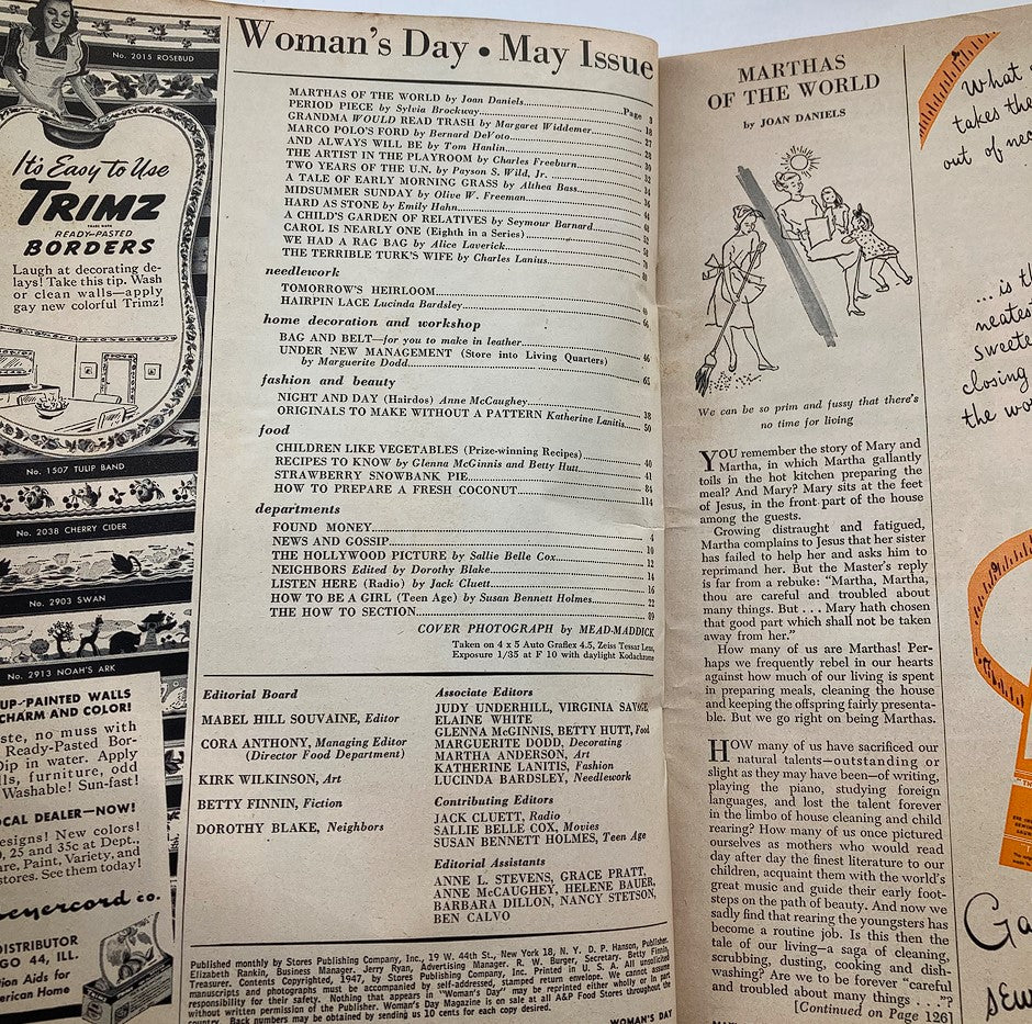 Vintage Woman's Day Magazine May 1947 Marthas of the World No Label