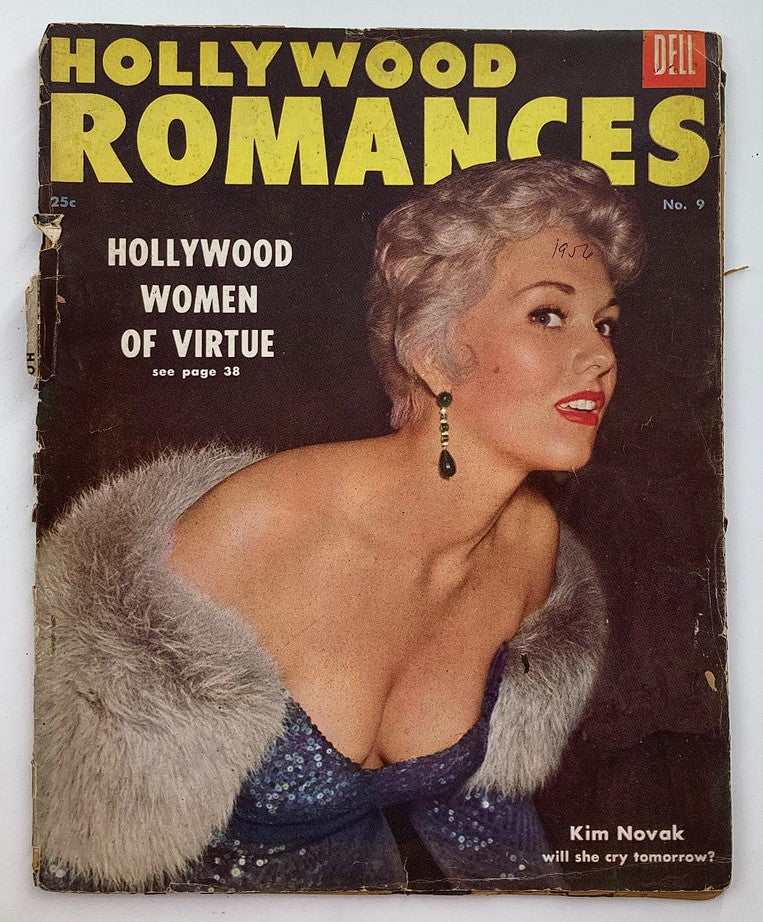 VTG Hollywood Romances Magazine 1956 No. 9 featuring Kim Novak on the cover, showcasing vintage design with glamorous elements.