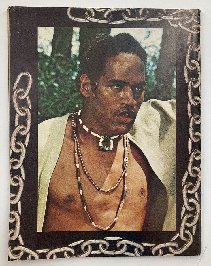 Cover image of the VTG TV Favorites Spectacular Magazine 1977, depicting a striking portrait of O.J. Simpson, framed by stylized chain graphics.