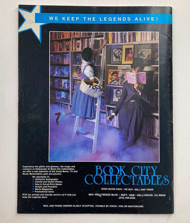 Back cover of Hollywood Studio Magazine Then & Now May 1990 highlighting Book City Collectables, a store specializing in Hollywood memorabilia and collectibles.