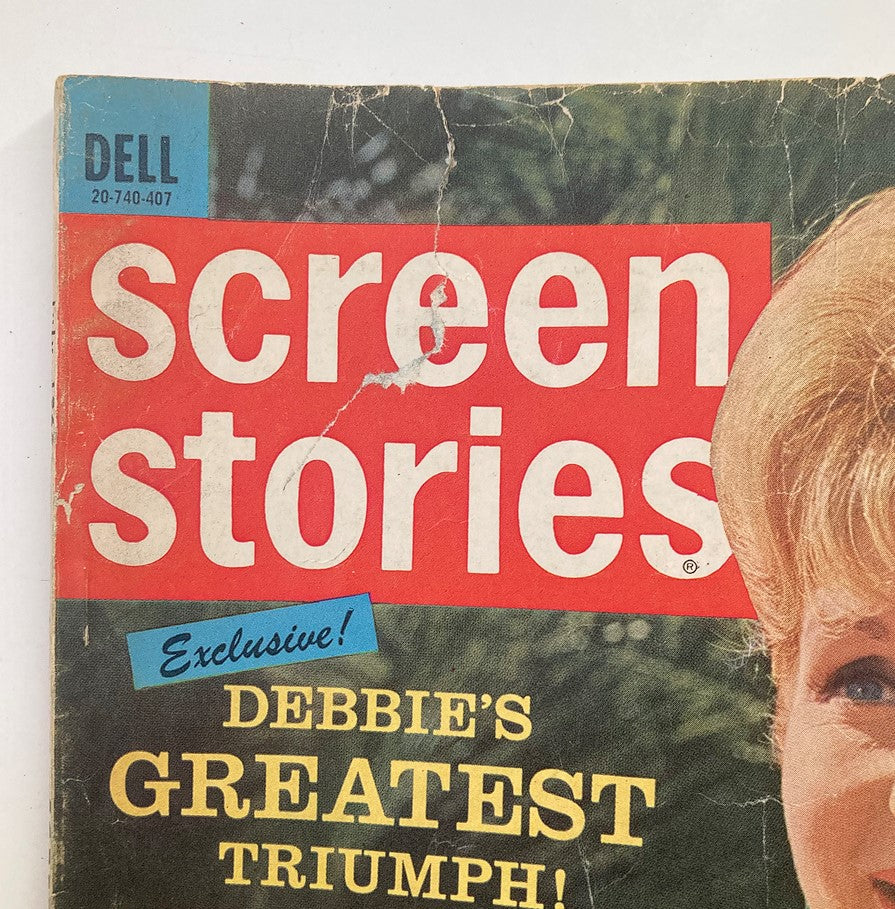 VTG Screen Stories Magazine July 1964 cover, showcasing the title in bold red letters and highlighting Debbie Reynolds' feature titled 'Debbie's Greatest Triumph!'.