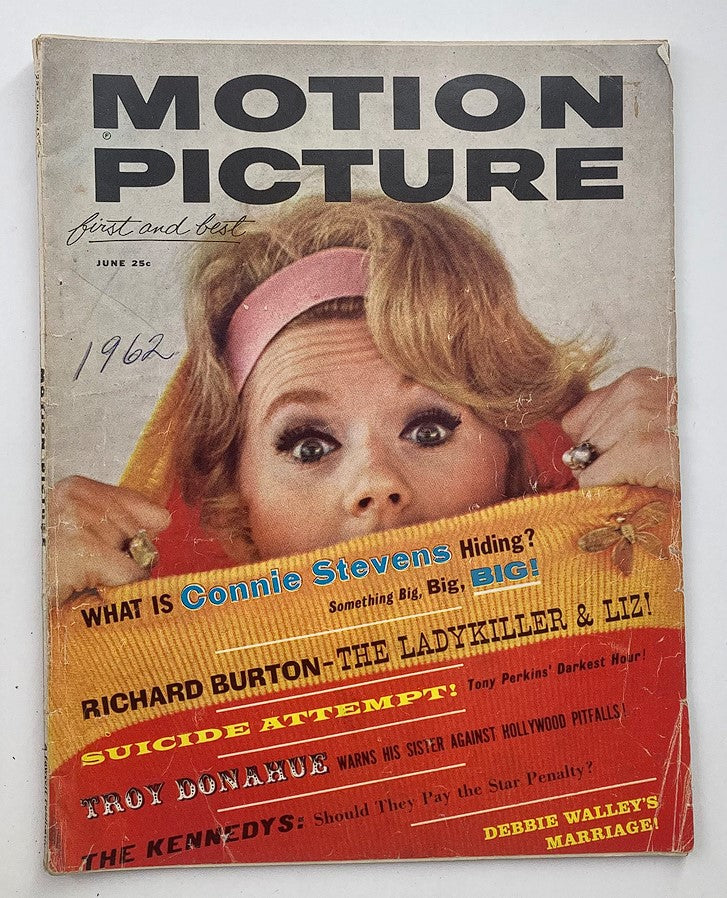 VTG Motion Picture Magazine June 1962 featuring Connie Stevens on the colorful cover, highlighting classic Hollywood glamour and film industry nostalgia.