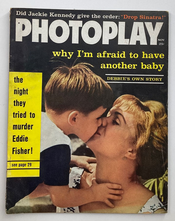 Cover of the VTG Photoplay Magazine from November 1961 featuring Debbie Reynolds. The cover highlights her personal story with an image of her and a child, capturing the essence of 1960s Hollywood.