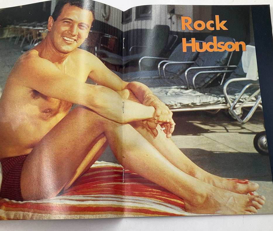 Image of Rock Hudson featured in Hollywood Studio Magazine Then & Now January 1990, showing him relaxed in a casual setting.