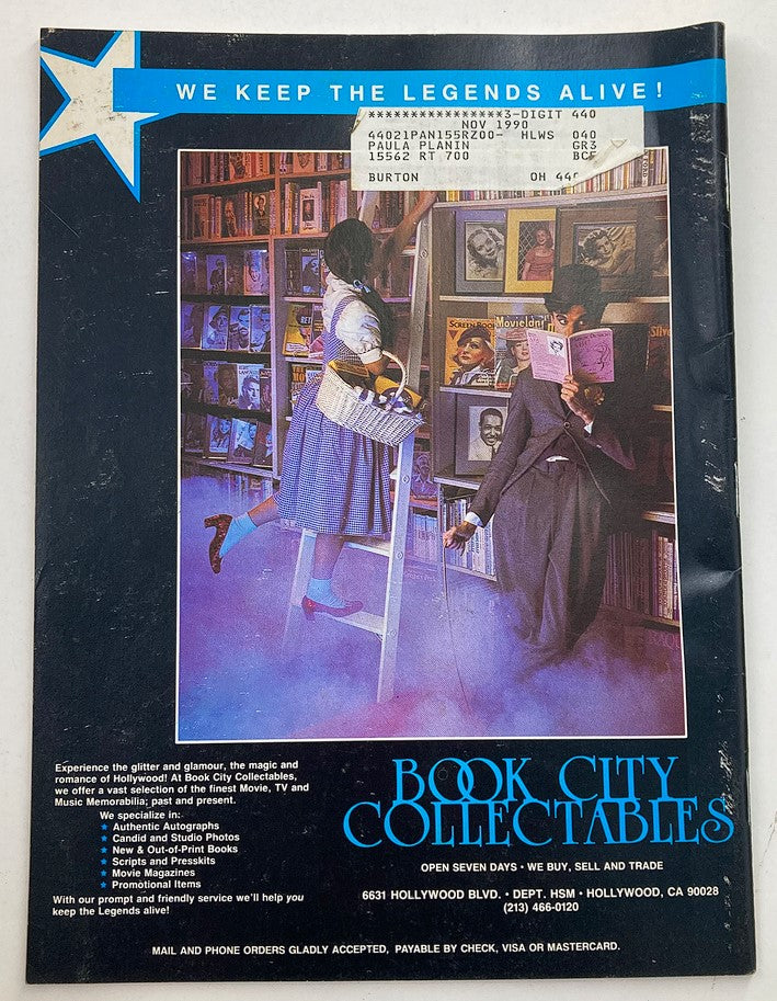 Back cover of Hollywood Studio Magazine Then & Now January 1990, promoting Book City Collectables and memorabilia.