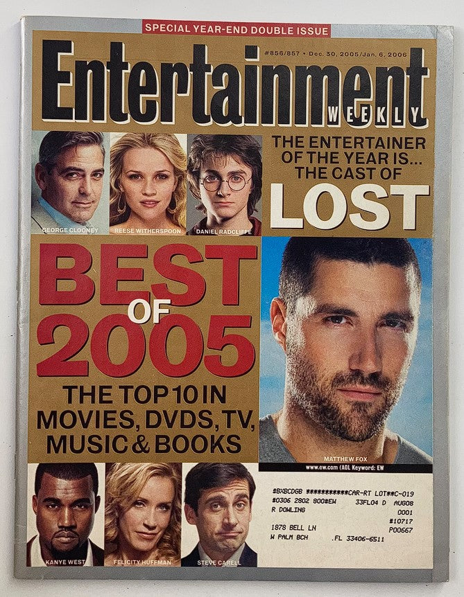 Entertainment Weekly Magazine December 30 2005 cover featuring Matthew Fox and George Clooney, highlighting the Best of 2005 in movies, TV, music, and books.