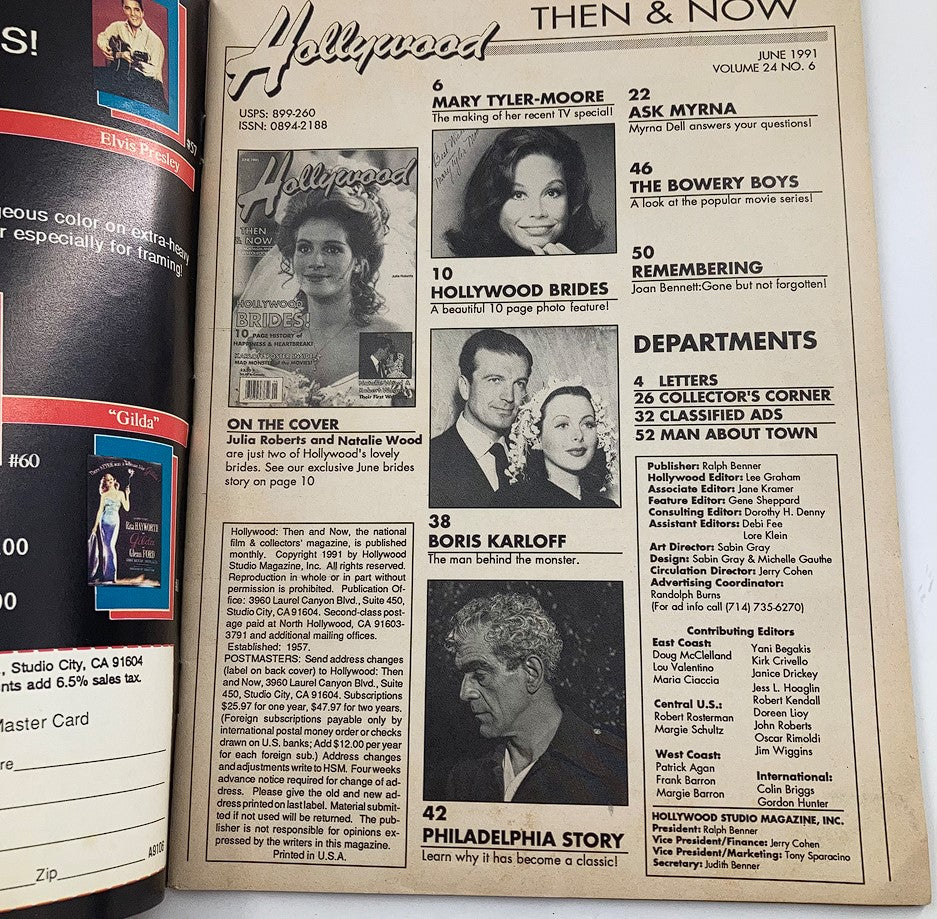 Hollywood Studio Magazine Then & Now June 1991 featuring Julia Roberts on the cover, showcasing articles on classic cinema and celebrity culture.