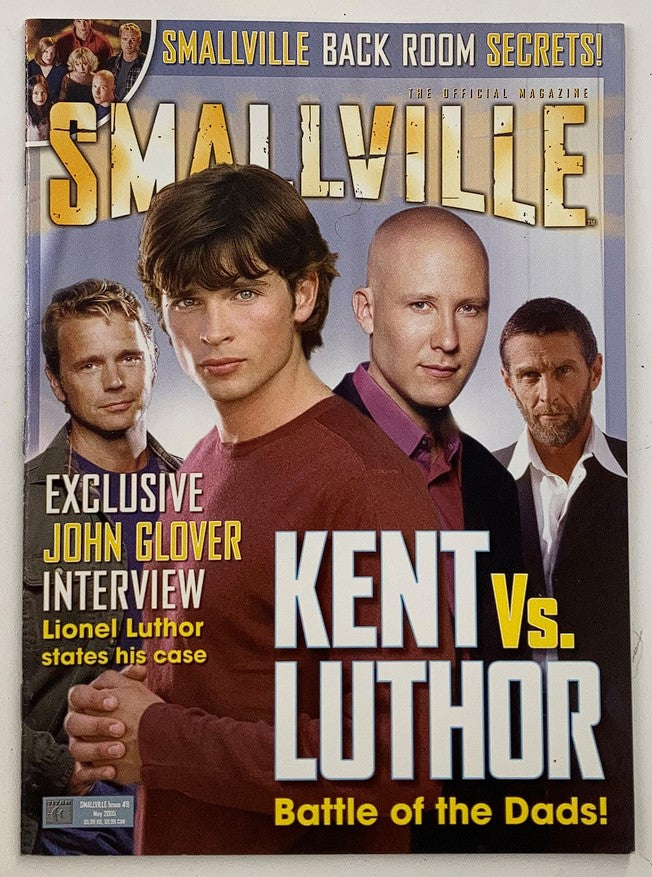 Smallville Official Magazine #8 featuring Tom Welling on the cover, highlighting his role as Clark Kent alongside John Glover and other cast members, with a focus on the exclusive interview with Glover about his character, Lionel Luthor.