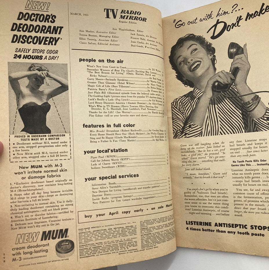 Vintage TV Radio Mirror Magazine March 1955 Ozzie and Harriet Nelson, Gary Moore