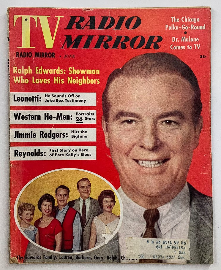 VTG TV Radio Mirror Magazine June 1959 Vol 52 #1 Cover Portrait of Ralph Edwards featuring iconic television star Ralph Edwards smiling with featured articles highlighted, depicting the era of 1950s entertainment.