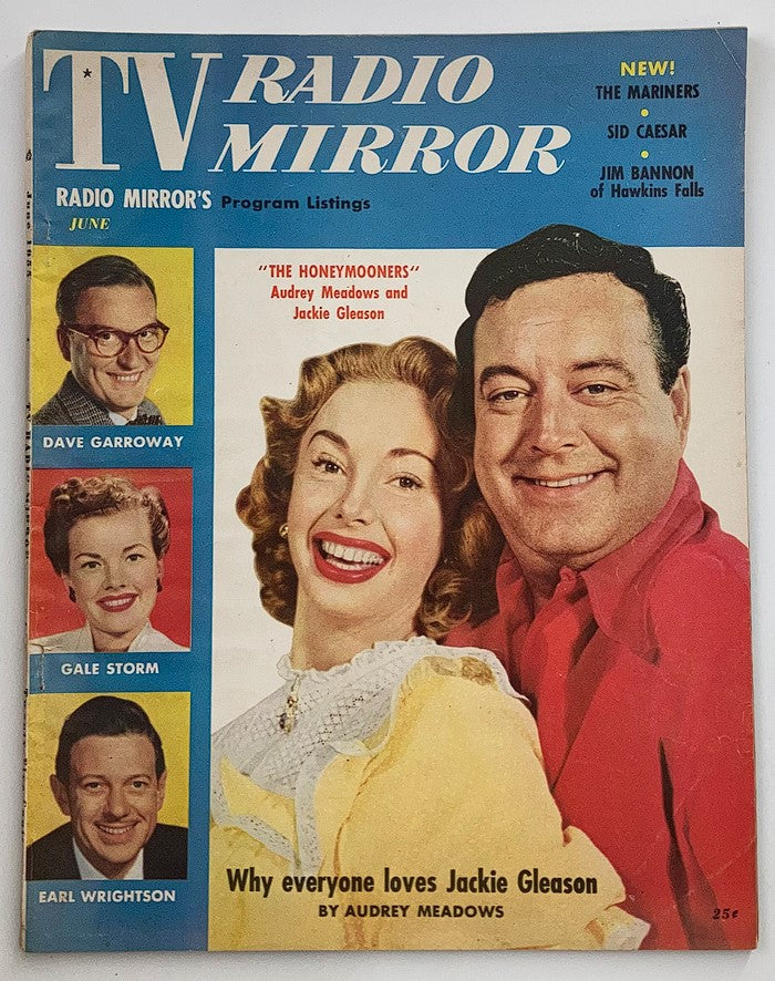 Cover of Vintage TV Radio Mirror Magazine from June 1955 featuring Audrey Meadows and Jackie Gleason, showcasing classic television nostalgia.