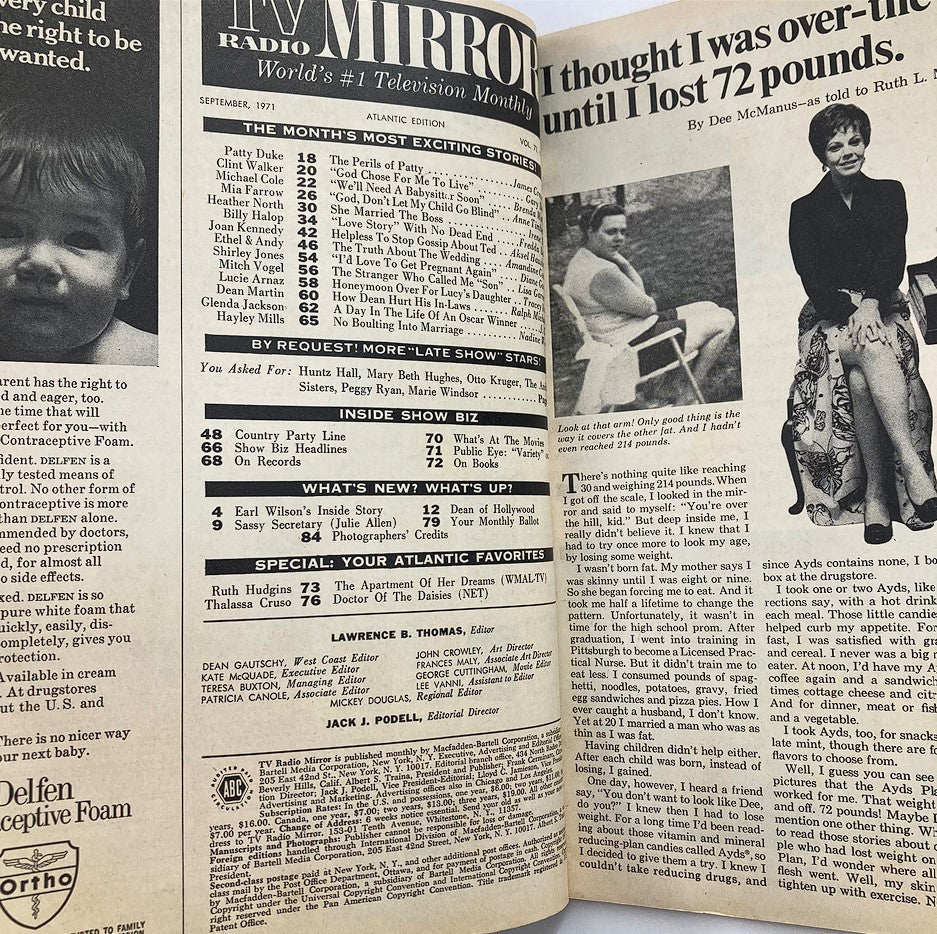 Interior page from VTG TV Radio Mirror Magazine September 1971 featuring articles and features on television personalities and entertainment news.
