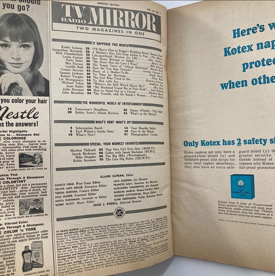 Inside page of VTG TV Radio Mirror Magazine June 1965 displaying content including articles and advertisements, showcasing entertainment history.