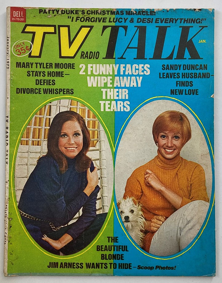 VTG TV Radio Talk Magazine January 1972 cover featuring Mary Tyler Moore and Sandy Duncan with headlines about their personal lives and television shows.