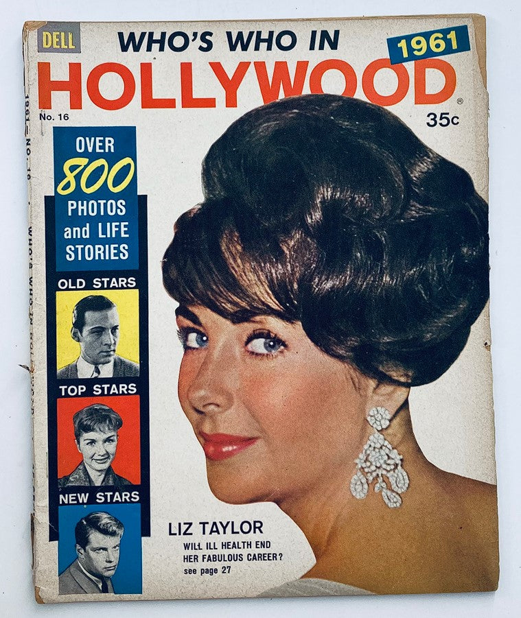 Cover of VTG Who's Who in Hollywood Magazine 1961 #16 featuring Elizabeth Taylor, showcasing vibrant colors and over 800 photos and life stories of Hollywood stars.