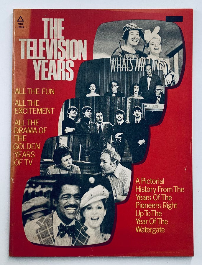 Cover of VTG The Television Years Magazine 1973 featuring a vibrant red design, images of classic TV personalities, and text emphasizing the fun and excitement of television's golden years.