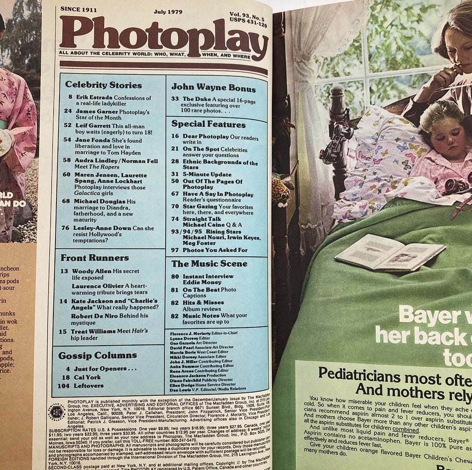 Vintage Photoplay Magazine July 1979 Vol 93 #5 John Wayne, Jane Fonda No Label