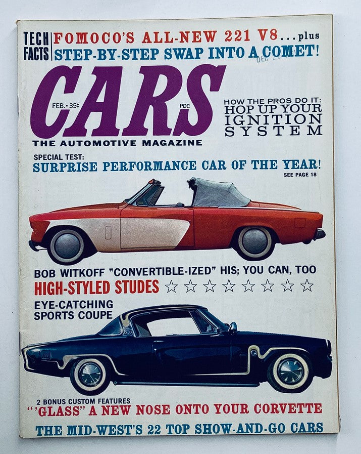 Cover of VTG Cars Magazine February 1962, Volume 6, Issue 2 featuring Bob Witkoff Convertible-Ized and classic car designs.