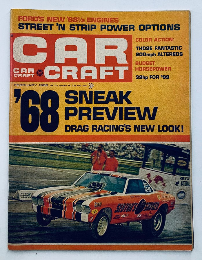 VTG Car Craft Magazine February 1968 Vol 16 #2 featuring Budget Horsepower on the cover with a vintage drag racing car highlighted.