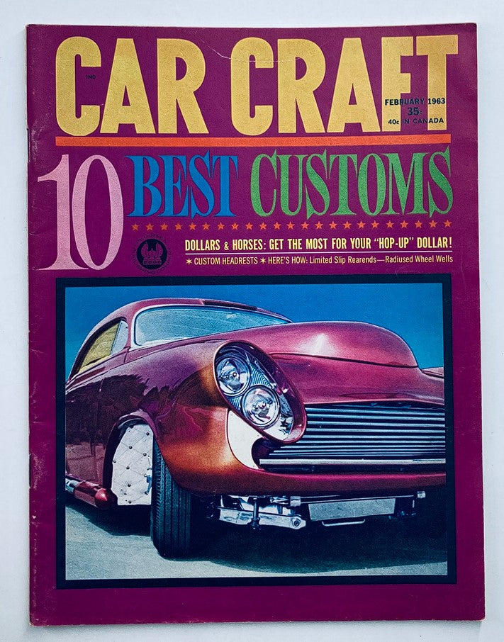 VTG Car Craft Magazine February 1963 Vol 10 #10 featuring a vibrant cover showcasing a customized car, highlighting the theme '10 Best Customs'.