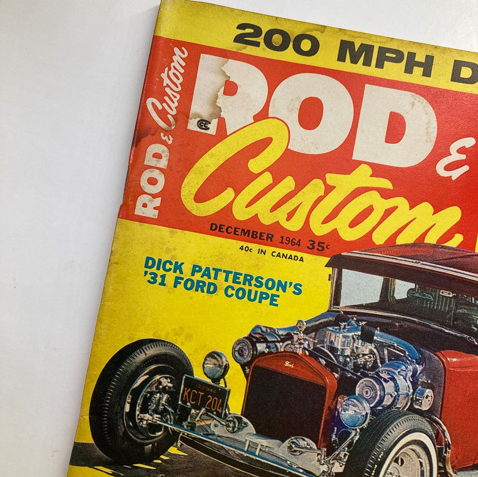 Cover of Rod & Custom Magazine, December 1964, featuring Dick Patterson's '31 Ford Coupe, iconic vintage automotive publication.