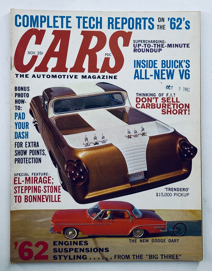 VTG Cars Magazine November 1961 Vol 3 #6 featuring the Dodge Dart and Trendero on the cover, showcasing classic automotive design and innovation.