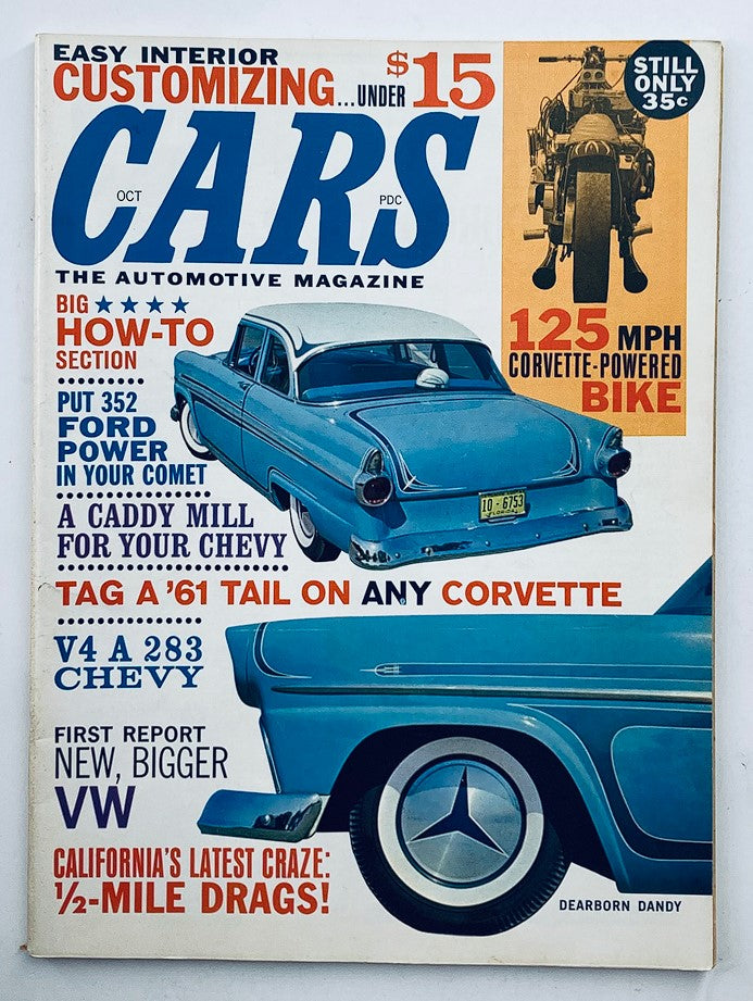VTG Cars Magazine October 1961 Vol 3 #5 featuring the 'Dearborn Dandy' cover design, showcasing vintage automotive style with blue car illustration and magazine title prominently displayed.