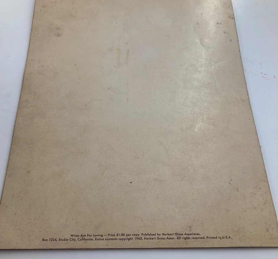 Back cover of the VTG 1966 Wives Are For Living novelty item, showcasing details and copyright information from Herbert Gross Associates.