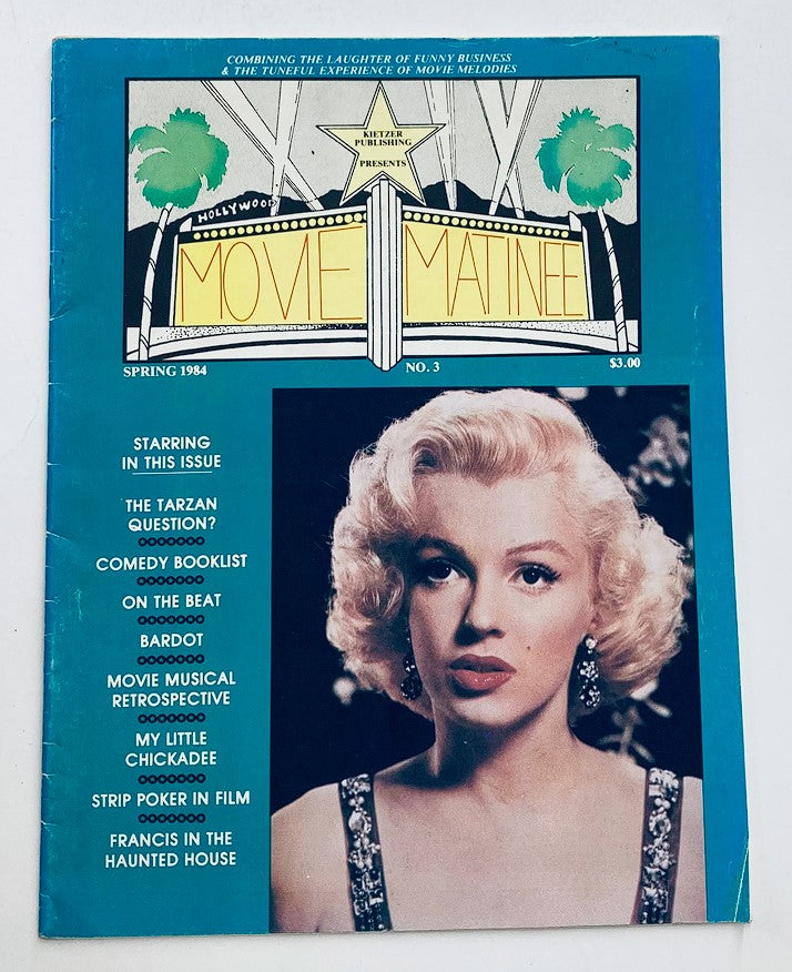 Cover of VTG Movie Matinee Magazine Spring 1984 No. 3 featuring Marilyn Monroe, showcasing retro design with articles about classic cinema.