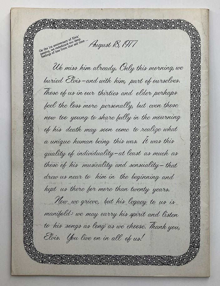 VTG 1978 Elvis Presley As He Was memorial tribute page dated August 18, 1977, reflecting on Elvis's individuality and legacy after his passing.