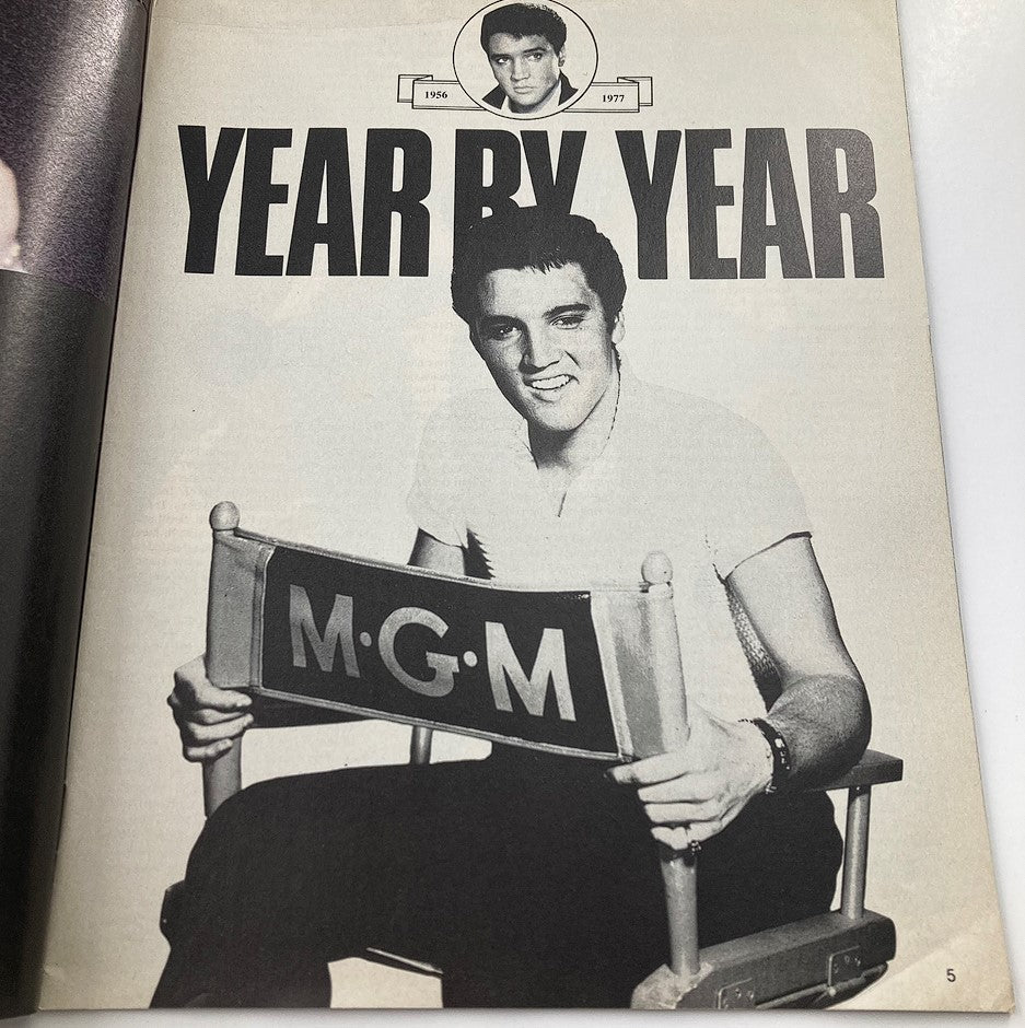 Page from VTG 1978 Elvis Presley The Legend Lives On magazine highlighting Elvis's career timeline with the title 'Year by Year.'